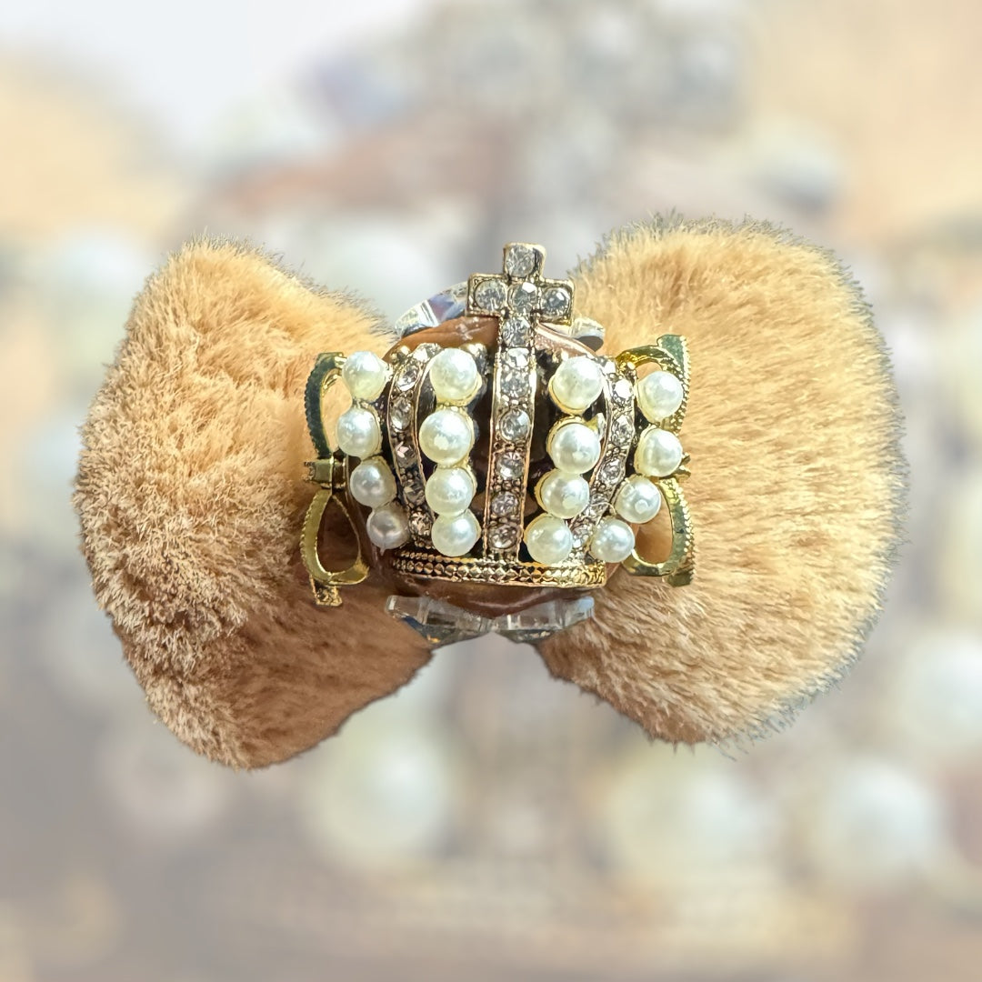 Rhinestone and Puffy Brown Bow Luxury Bead