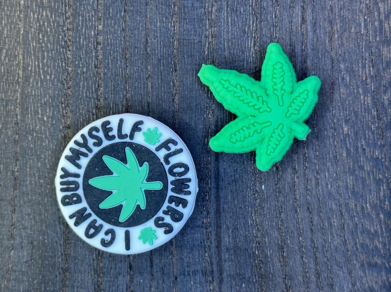 Happy Leaf and I can Buy Flowers Silicone Focal Beads