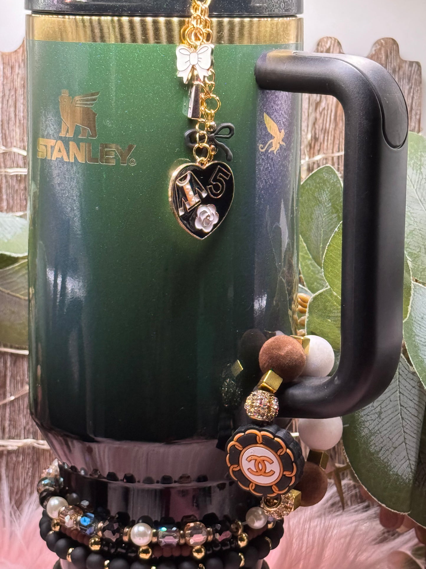 Designer bracelet stack, handle ring and straw dangle