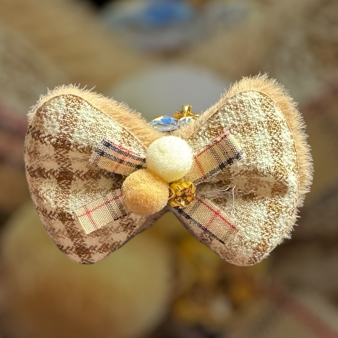 Rhinestone and Puffy Brown Bow Luxury Bead
