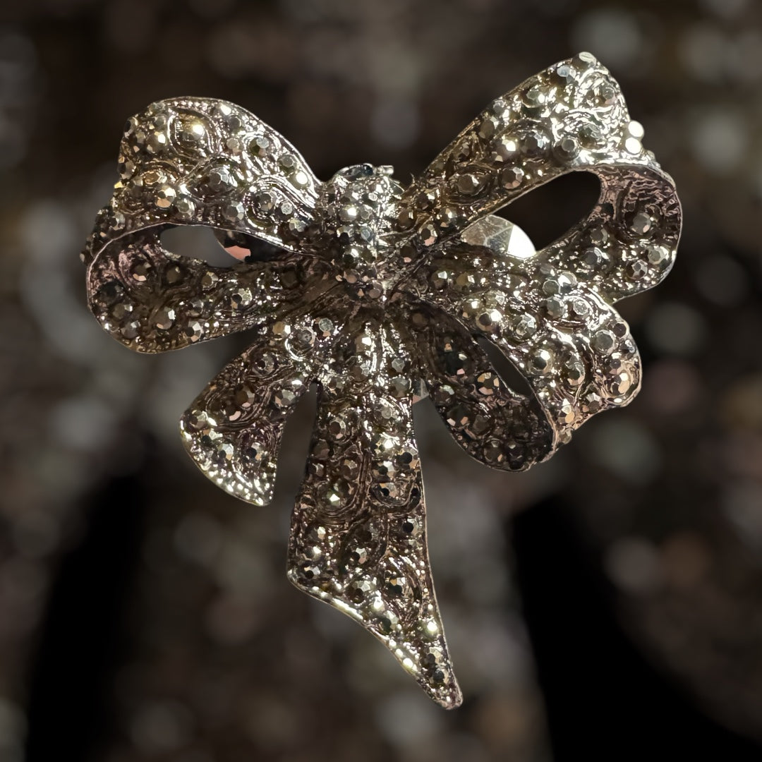 Large Black Rhinestone Bow Charm