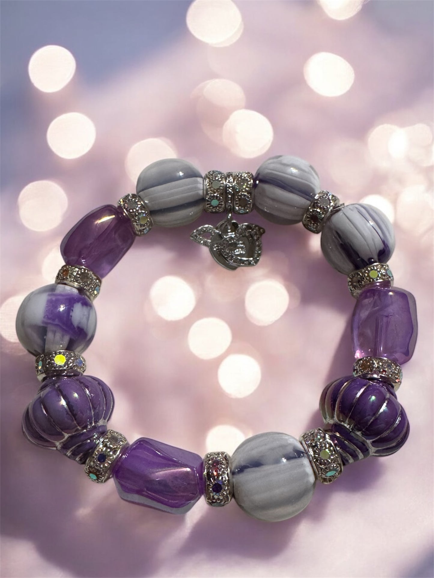 Purple Marble Rhinestone Acrylic Bracelet