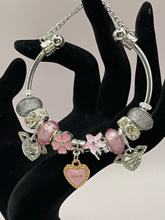 Pink Heart Rhinestone Bracelet