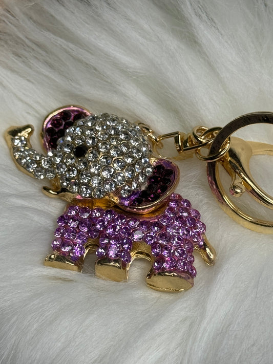 Purple Elephant Rhinestone Bling Keychain