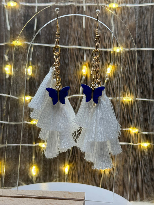 Blue Butterfly Tassel Dangle Earrings