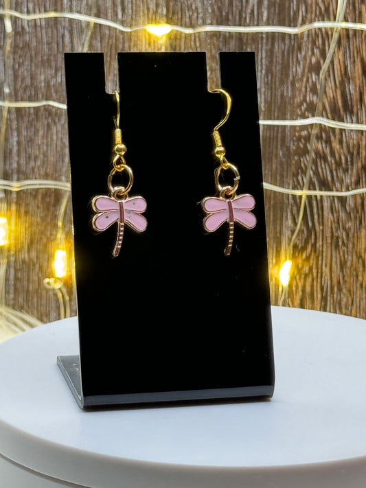 Pink Dragonfly Dangle Earrings