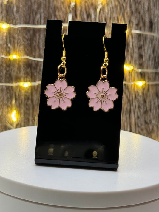 Pink Hibiscus Dangle Earrings