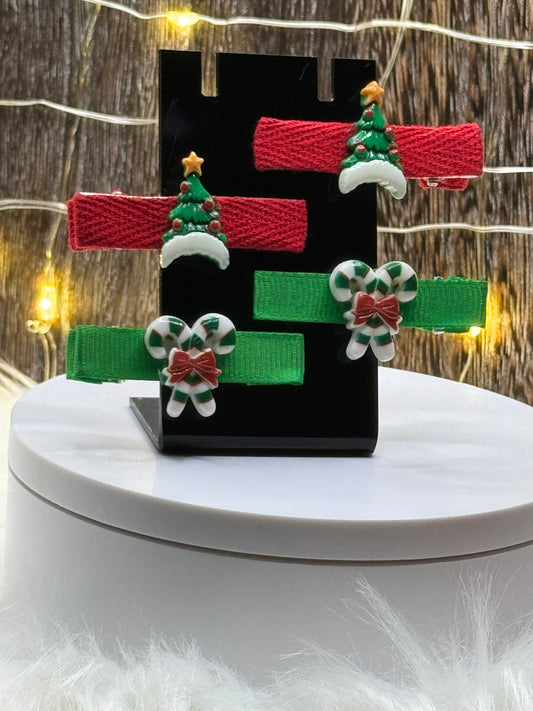 Red and green Christmas Tree /Candy Cane Barrettes
