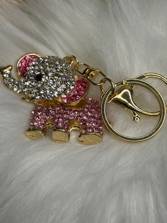 Pink Elephant Rhinestone Bling Keychain