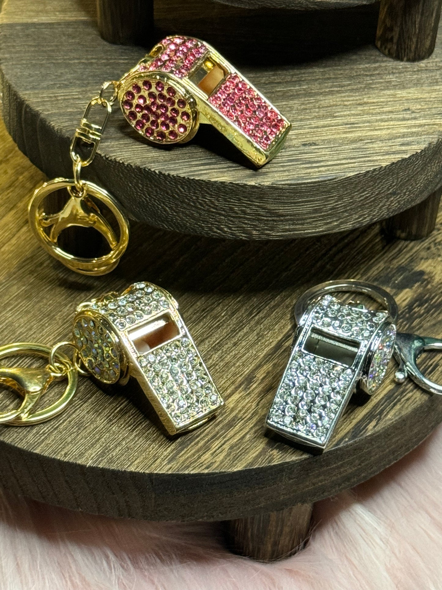 Whistle Rhinestone Bling Keychain
