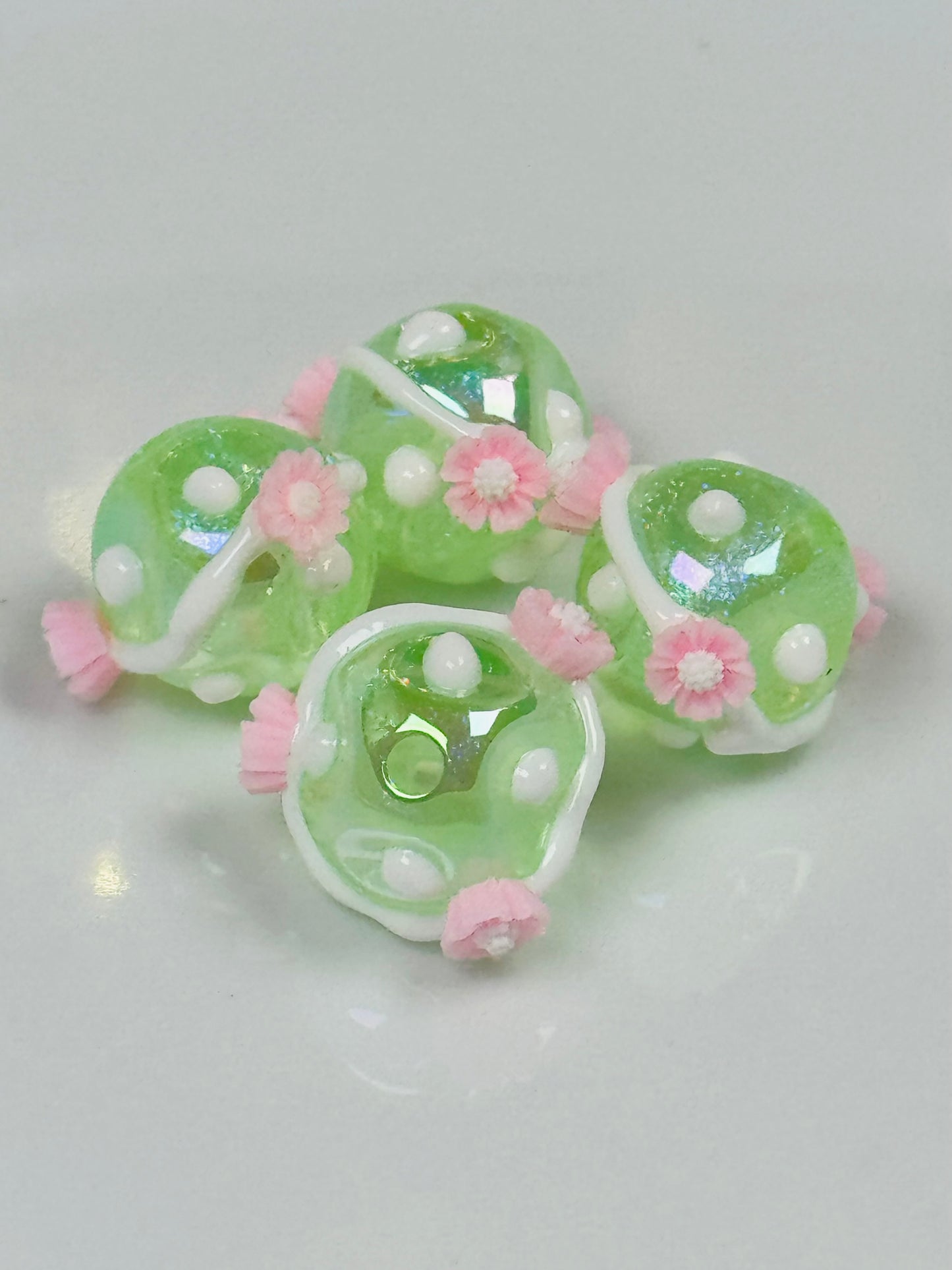 Clear Green Hand Painted Beads