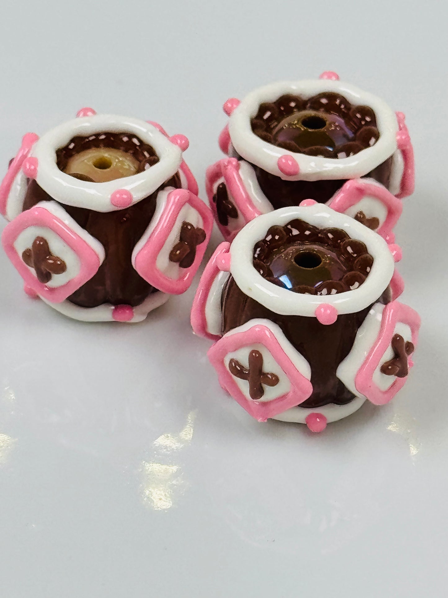 Hand Painted Pink and Brown Square Acrylic Beads
