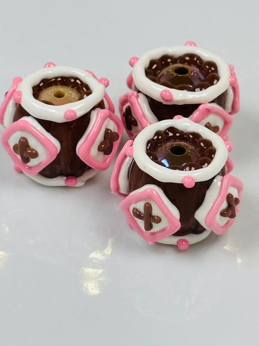 Hand Painted Pink and Brown Square Acrylic Beads