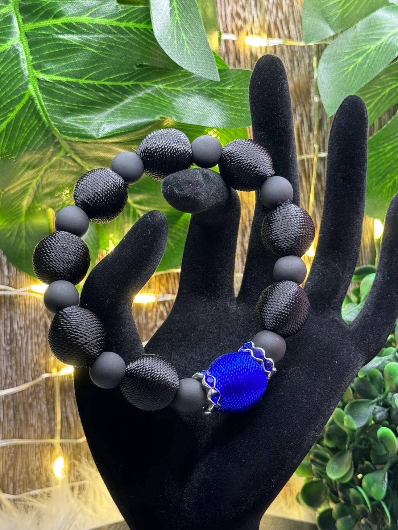 Threaded Rhinestone Thin Blue Line Bracelet