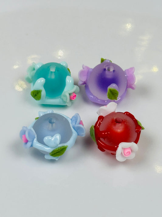 Hand Painted Acrylic Beads with Encrusted Flowers