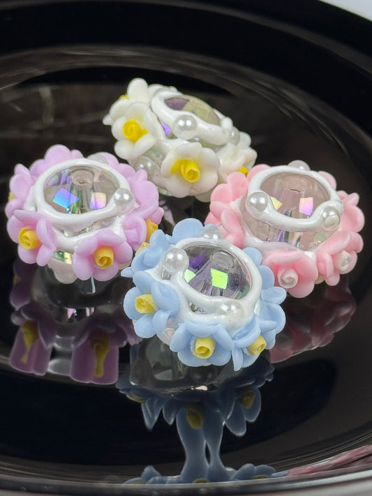 Hand Painted Clear Beads Encrusted with Flowers