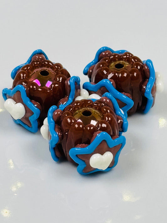 Hand Painted Brown with Blue Star Acrylic Beads