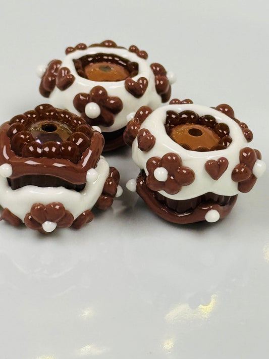 Hand Painted Brown Acrylic Beads with Flowers
