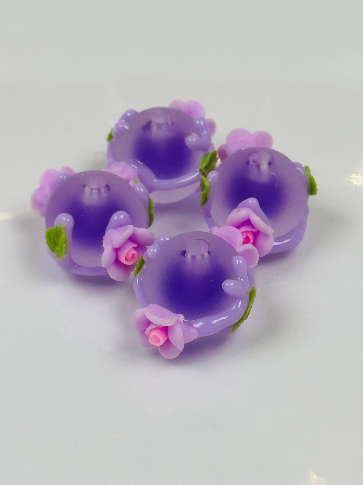 Hand Painted Acrylic Beads with Encrusted Flowers