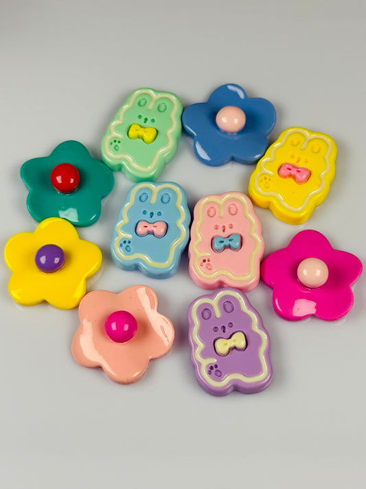 Easter Acrylic Bunnies and Flower Charms (no holes) Set
