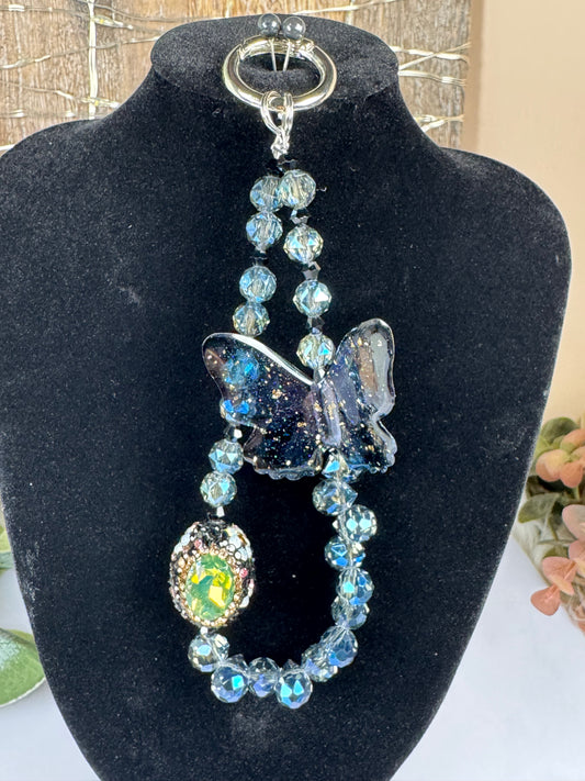 Clear Beaded Butterfly Keychain