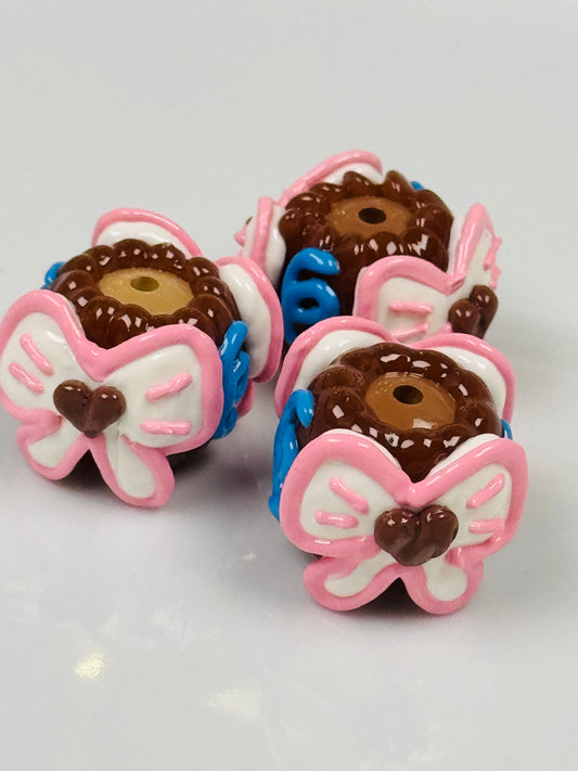 Hand Painted Brown and Large Bow Acrylic Beads