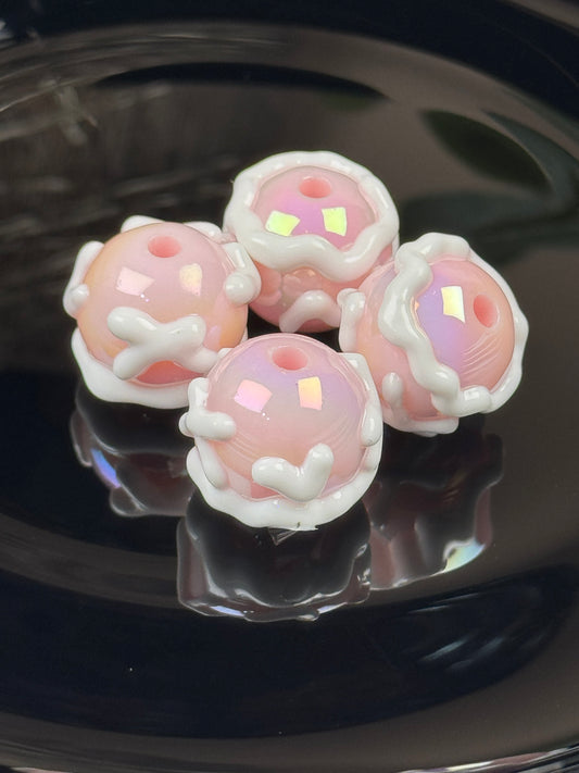 Hand Painted Acrylic Pink and White Beads