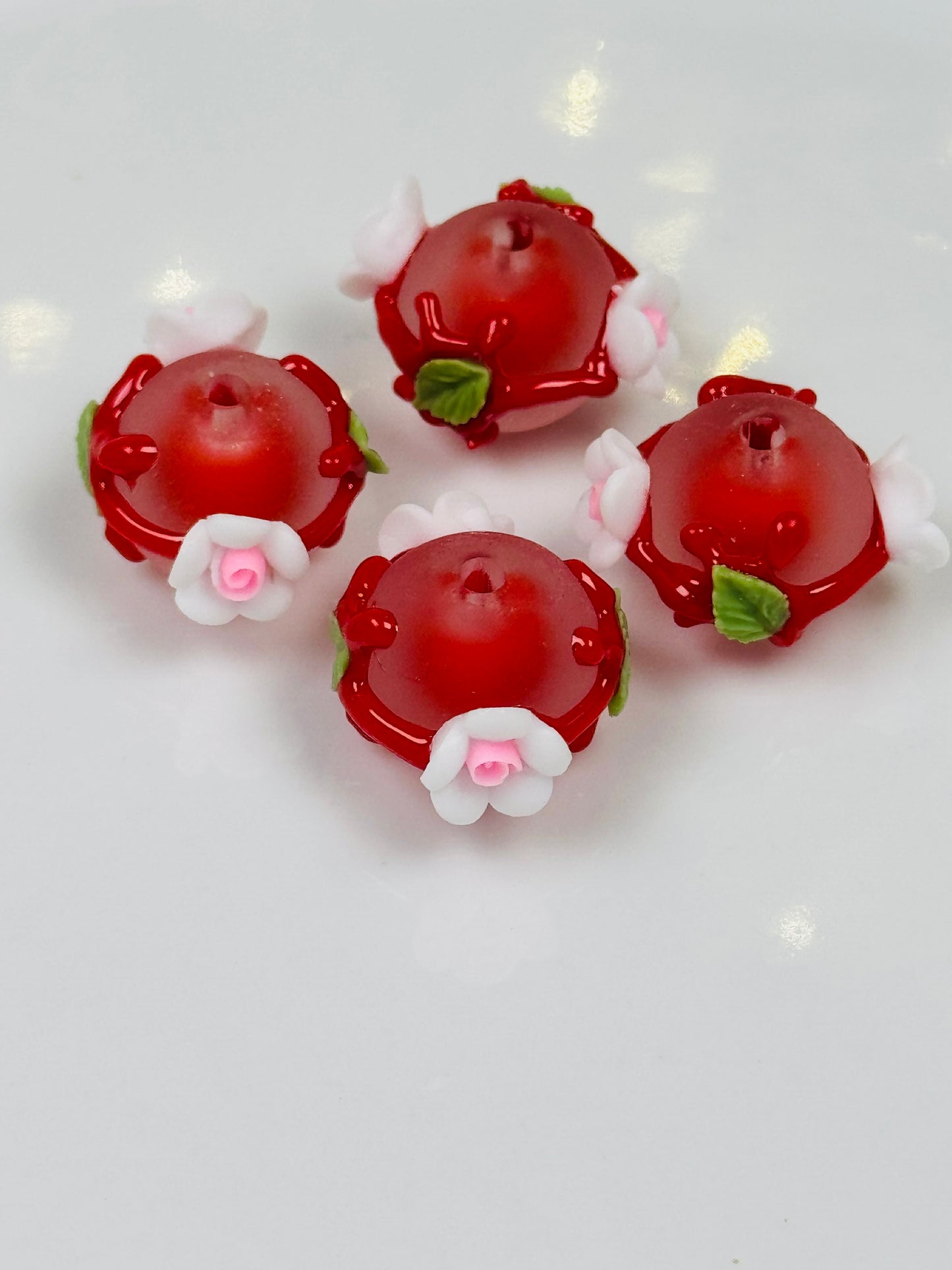 Hand Painted Acrylic Beads with Encrusted Flowers