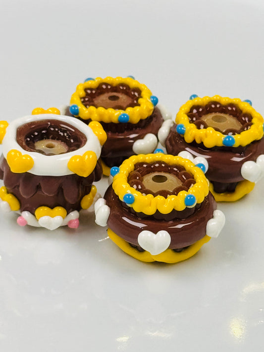 Hand Painted Brown Yellow Hearts Acrylic Beads