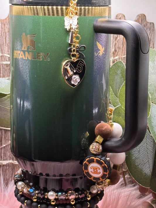Designer bracelet stack, handle ring and straw dangle