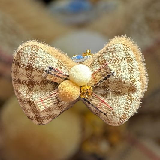 Rhinestone and Puffy Brown Bow Luxury Bead