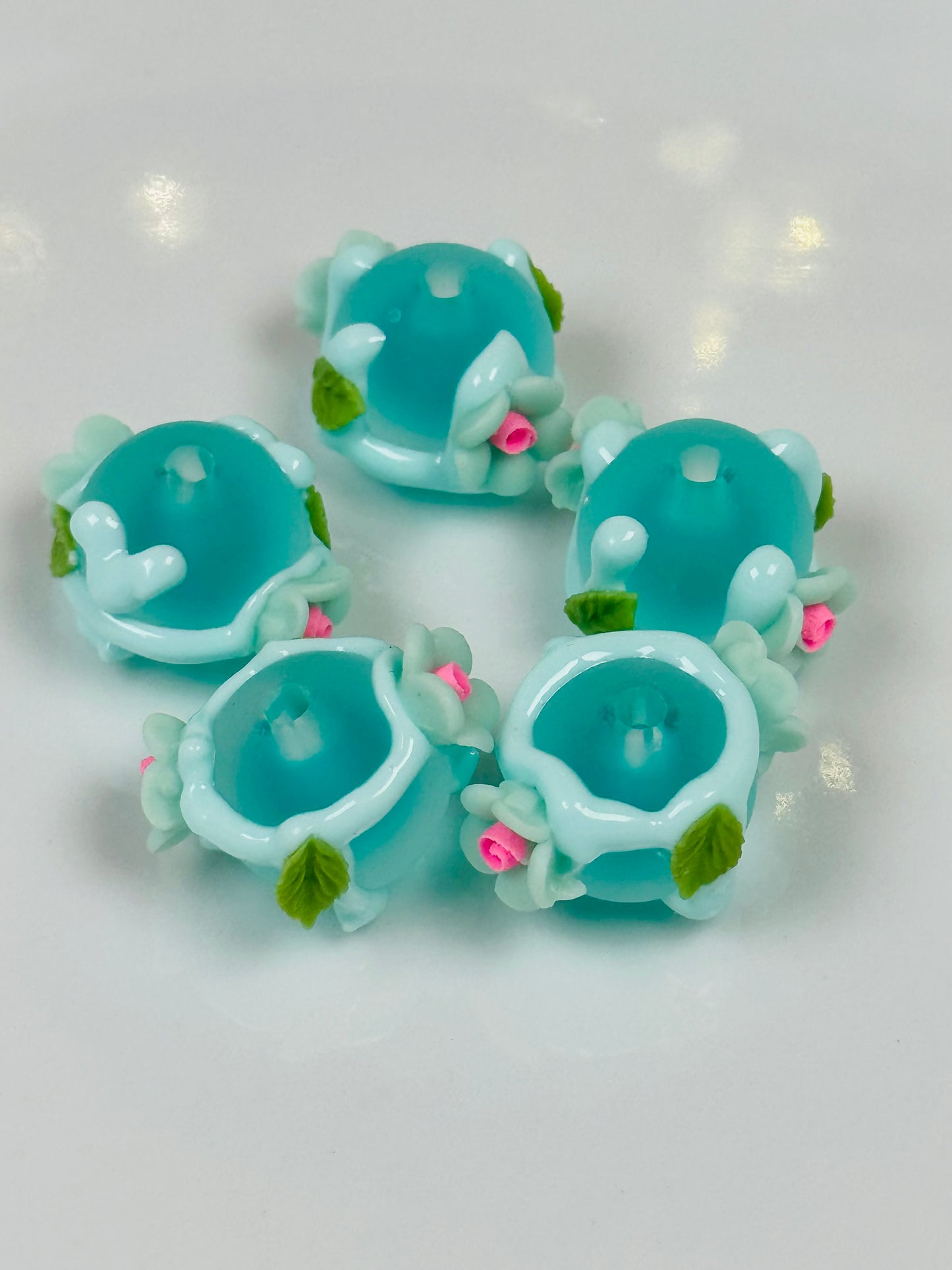 Hand Painted Acrylic Beads with Encrusted Flowers
