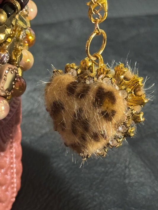 Fuzzy Leopard Heart Charm