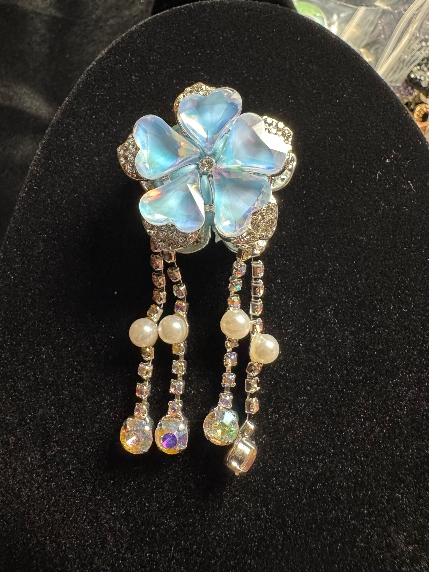 Rhinestone Blue Flower Dangle Luxury Bead
