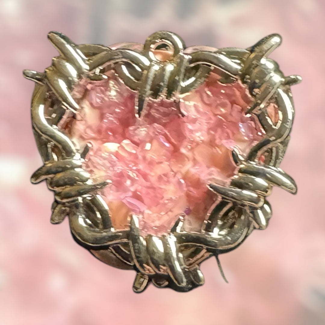 Barbed Wire Rhinestone Heart charm