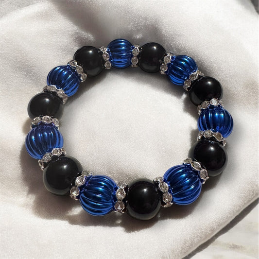 Thin Blue Line Metallic and Rhinestone Bracelet