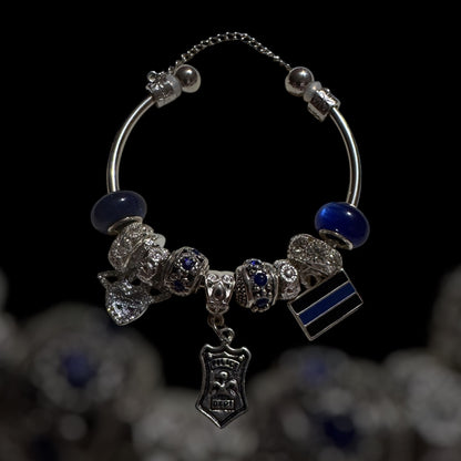 Thin Blue Line Rhinestone Flag Cuff Bracelet