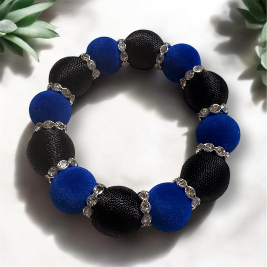 Thin Blue Line Threaded, Fuzzy and Rhinestone Bracelet