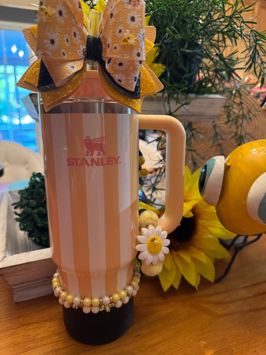 Yellow and White Bee Bow, Bracelet Stack and Handle Ring
