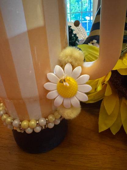 Yellow and White Bee Bow, Bracelet Stack and Handle Ring