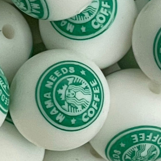 Mama Needs Coffee Starbucks Round Silicone Focal Bead