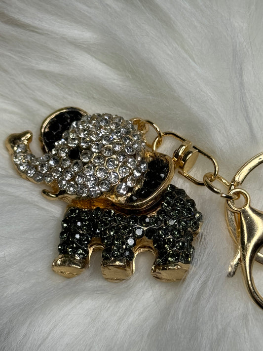 Black Elephant Rhinestone Bling Keychain