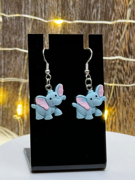 Blue Elephant Dangle Earrings